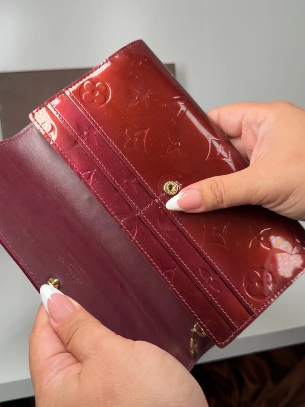 Louis Vuitton Vernis Sarah Wallet Amarante w/ Box & Dust Bag